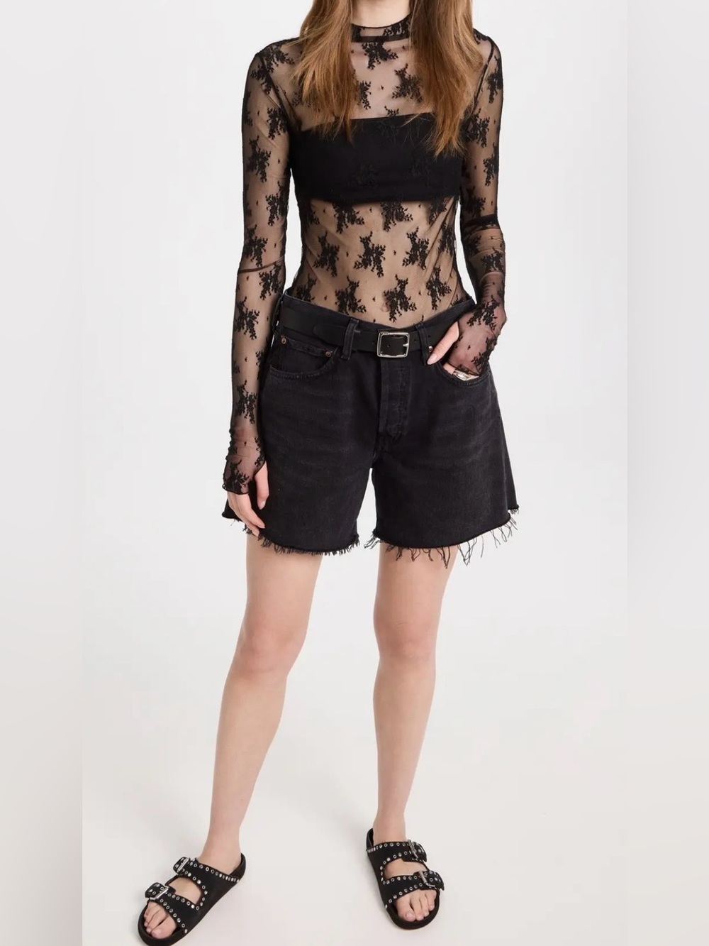 Free People Black Sheer Floral Lace Long-Sleeve Top - Picture 4 of 6